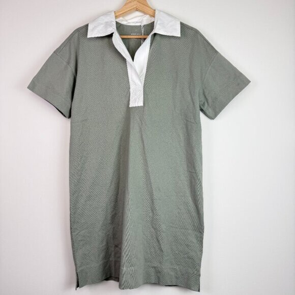 Everlane The Organic Cotton Short Sleeve Polo Mini Dress Sage Green White S - Picture 2 of 6